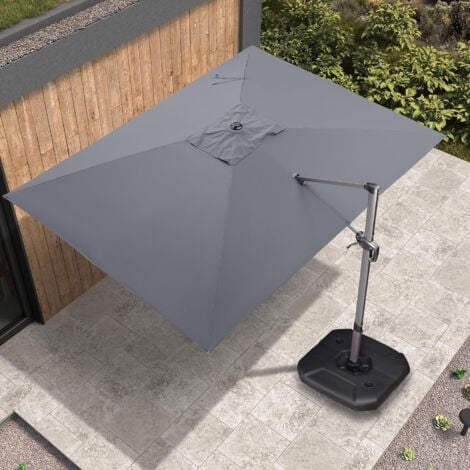 PURPLE LEAF Parasol Déporté en Aluminium 2.7 × 3.5 M Rectangulaire, Parasol de Jardin Extérieur, Adapté pour Balcon, Piscine, Terrasse, Gris