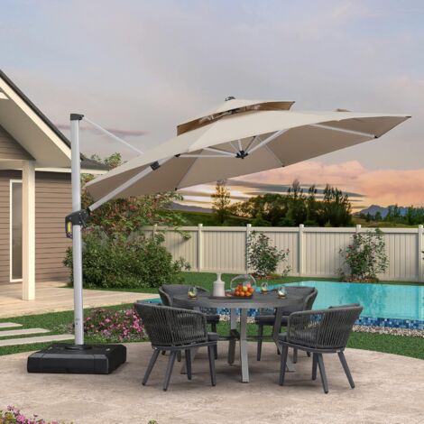 PURPLE LEAF Parasol Déporté en Aluminium 3,3 M Rond, Parasol Luxueux à Double Toit pour Piscine, Adapté pour Jardin, Balcon et Terrasse, Beige