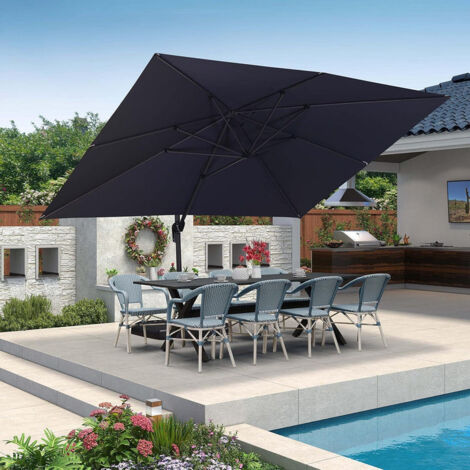PURPLE LEAF Parasol Déporté en Aluminium 4 × 3 M Rectangulaire, Parasol de Jardin Extérieur, Adapté pour Balcon, Piscine, Terrasse, Gris