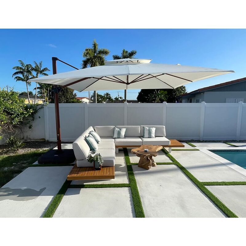 PURPLE LEAF Parasol Déporté en Aluminium avec Apparence Bois, 3,65 × 3,65 M Carré, Adapté pour Piscine, Jardin, Balcon et Terrasse, Couleur Crème