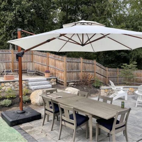 PURPLE LEAF Parasol Déporté en Aluminium avec Apparence Bois, 3,3 M Rond, Adapté pour Piscine, Jardin, Balcon et Terrasse, Couleur Crème