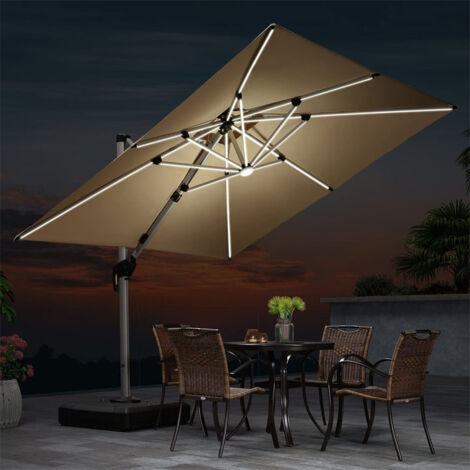 PURPLE LEAF Parasol Déporté Extérieur 2,7 x 2,7 M Carré avec LED, Parasol de Jardin Luxe, Adapté pour Piscine, Jardin, Balcon et Terrasse, Beige