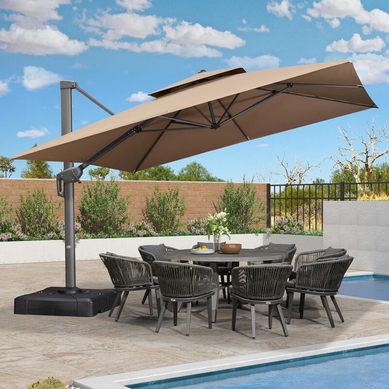 Purple Leaf - Parasol Déporté Extérieur, Grand Parasol de Terrasse, Parasol de Jardin 3,65 x 3,65 m Carré à Double Toit Suspendu, Adapté pour