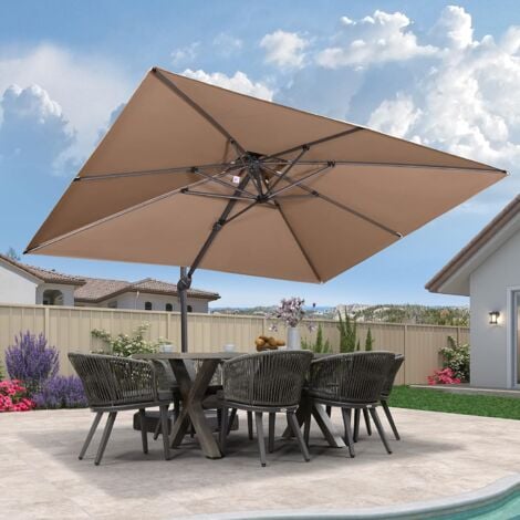 PURPLE LEAF Parasol Déporté Extérieur, Grand Parasol de Terrasse, Parasol de Jardin 3,65 x 2,7 m Rectangulaire à Double Toit Suspendu, Adapté pour Piscine, Balcon, Beige