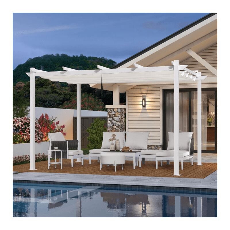 Purple Leaf - Pergola rétractable pour l'extérieur avec double auvent pare-soleil blanc Pergola en aluminium très résistante Pergola moderne pour le