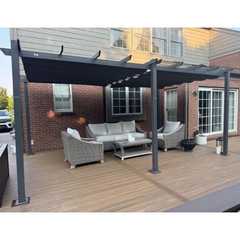 PURPLE LEAF Pergola Aluminium pour Terrasse Extérieur, Toit Coulissante, Pavillon De Jardin, 5.5 x 3.5 m, Gris