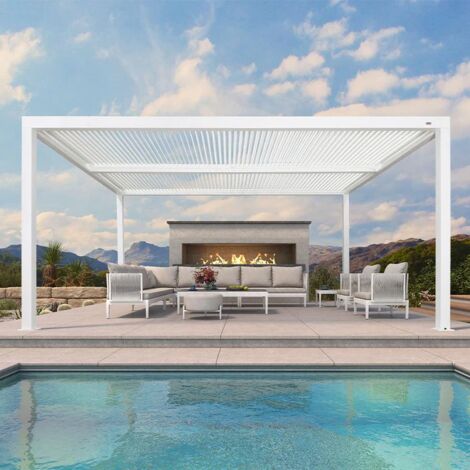 PURPLE LEAF Pergola Bioclimatique 4,8 x 3,68 m Pergola Aluminium Lames Orientables Superficie 17,66 m² Tonnelle de Jardin Exterieur Belvédères pour Patio Terrasse Exterieur, Blanc
