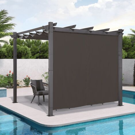 PURPLE LEAF Pergola en aluminium pour terrasse extérieure, toit coulissant, pavillon de jardin, 3 x 3 m, gris, avec rideaux