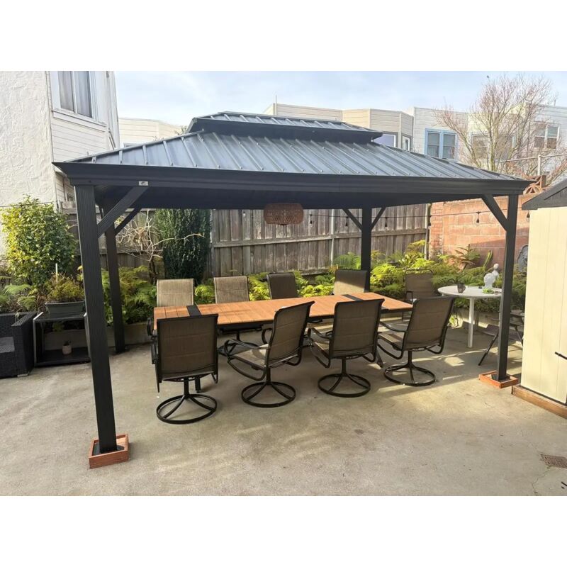 Purple Leaf Pergola Aluminium Hardtop avec LED, Rideaux et Moustiquaires – Tonnelle à Double Toit en Acier Galvanisé – Pavillon Extérieur 4,25 x 3 m