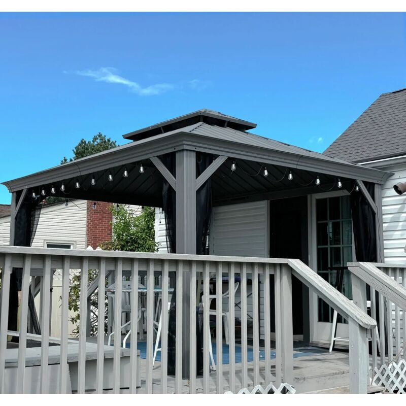 Purple Leaf Pergola de Jardin Aluminium Hardtop Gazebo avec LED – Tonnelle Extérieure avec Rideaux et Moustiquaires, Pavillon à Double Toit en Acier