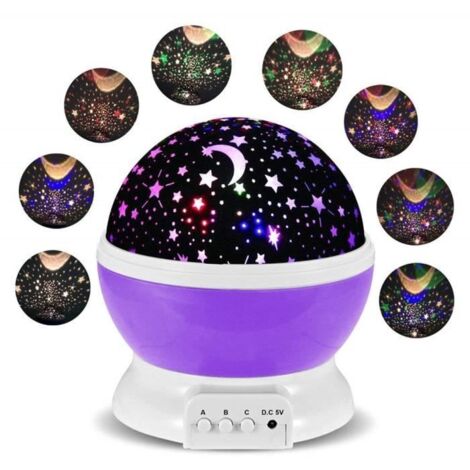 Purple LED Lampe Projection Veilleuse Bébé Etoile Lumière Enfant 360º Rotation