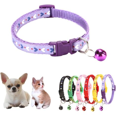Purple XS Dog Collar, Puppy Collar with Bell, Cat Collars Soft Nylon Buckle Heart Adjustable 19-32cm for XXS Xs Small Pet Dogs Animal Litter Tiny Kitten Boy Girls