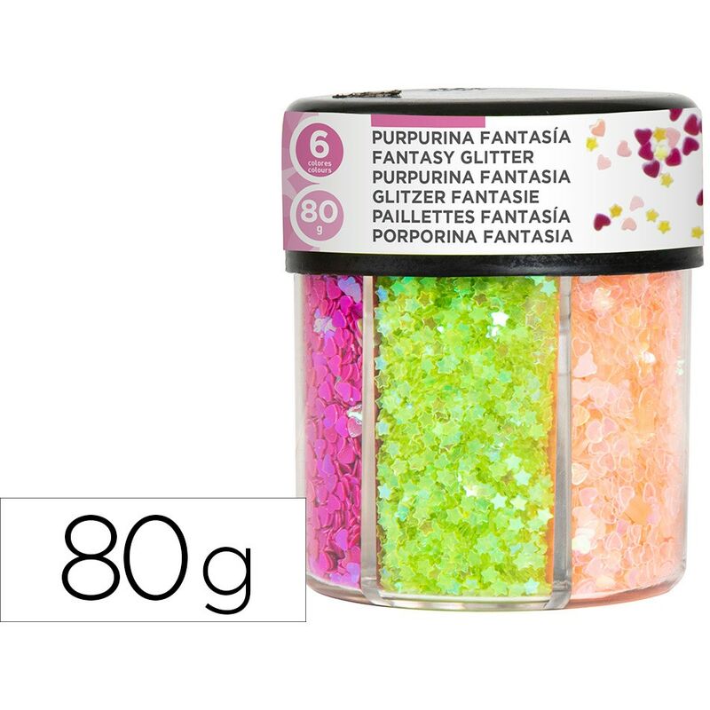 

Purpurina fantasia corazon y estrella colores neon bote de 80gr - Liderpapel