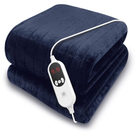 Purus Navy Blue Deluxe Electric Heated Throw 160x120cm, Soft Fleece, 9 Heat & 12HR Timer Settings, Washable