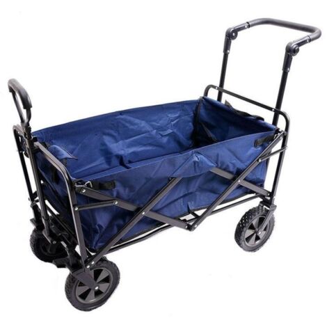 Push And Tow Folding Wagon Blue Rubber Wheels Garden Pride