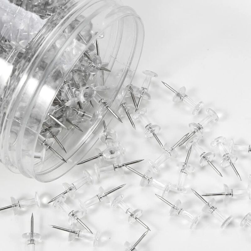 Push Pins 400 Count, Standard Clear Thumb Tacks Steel Point and Clear Plastic Head