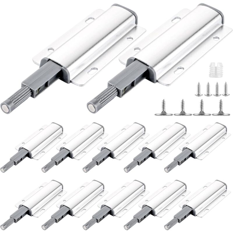 Push to Open Aimant Porte Placard 12 Pièces Aluminium Loquet Magnetique Porte Fermeture Push Open Amortisseur pour Armoire Fermeture Systeme Tiroir