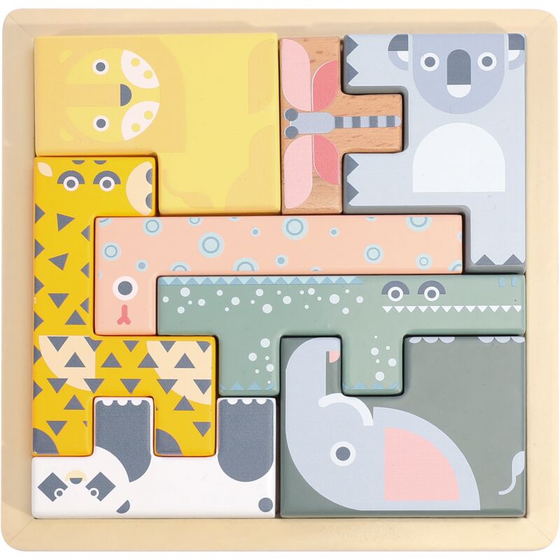 

Puzle de madera, juguetes educativos Montessori para niños y bebés, diseño animales, piezas encajables