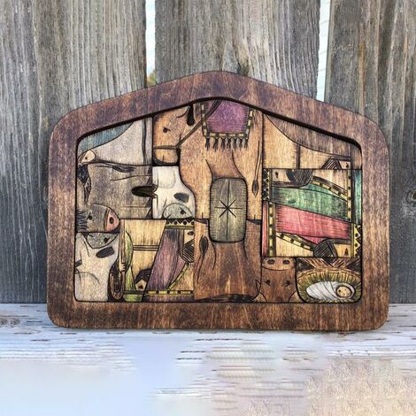 Puzzle de nativité avec Design brlé en bois, Puzzle de jésus en bois, accessoires de décoration pour la maison
