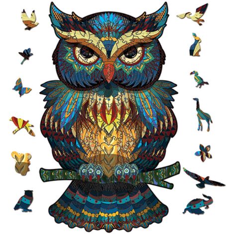 Puzzle en Bois Adultes Puzzle en Bois 3D Puzzles en Bois Jouet Forme Animale Pièces irrégulières Cadeau pour Adultes et Enfants Collection de Jeux de Famille Puzzle 200 Pieces Puzzle Animaux（Chouette