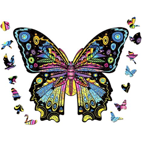 Puzzle en Bois Adultes Puzzle en Bois 3D Puzzles en Bois Jouet Forme Animale Pièces irrégulières Cadeau pour Adultes et Enfants Collection de Jeux de Famille Puzzle 200 Pieces Puzzle Animaux（Papillon
