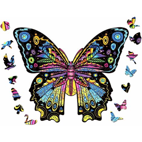 Puzzle en Bois Adultes Puzzle en Bois 3D Puzzles en Bois Jouet Forme Animale Pièces irrégulières Cadeau pour Adultes et Enfants Collection de Jeux de Famille Puzzle 200 Pieces Puzzle Animaux（Papillon