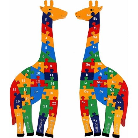 Puzzle en Bois Girafe Blocs Alphabet et Blocs Chiffres 41 cm Grande Taille 2 en 1 Puzzle Chiffres ABC - Blocs Lettres en Bois Puzzle Chiffres Puzzles Jouets éducatifs pour 3 Ans
