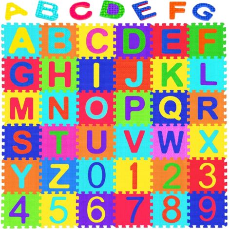 Puzzle Tapis Mousse 36 Pièces Alphabet Chiffres 30x30cm Éducatif Enfant Sécurisé Sans BPA Facile à Nettoyer