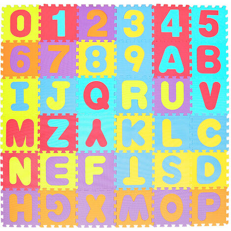 Puzzle Tapis Mousse Bébé, 36 Pièces, Tapis de Jeu Très Résistant pour Enfants, Alphabets & Chiffres(32x32cm)