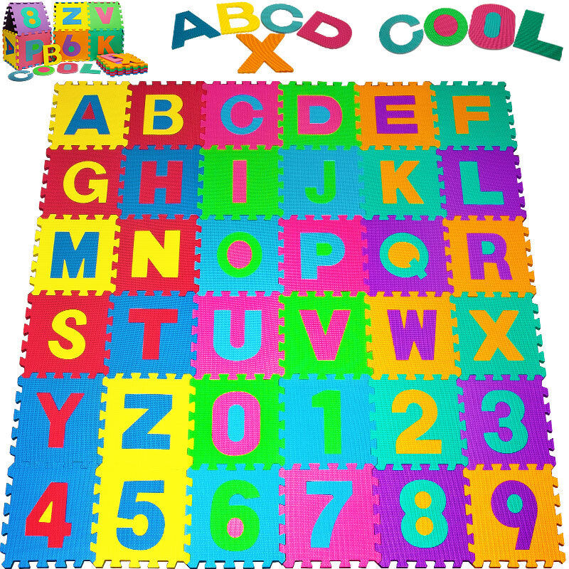 Tapis en mousse Puzzle 86 pièces 36 dalles 30x30cm Tapis de jeu éducatif Alphabet Chiffres Tapis bébé enfant