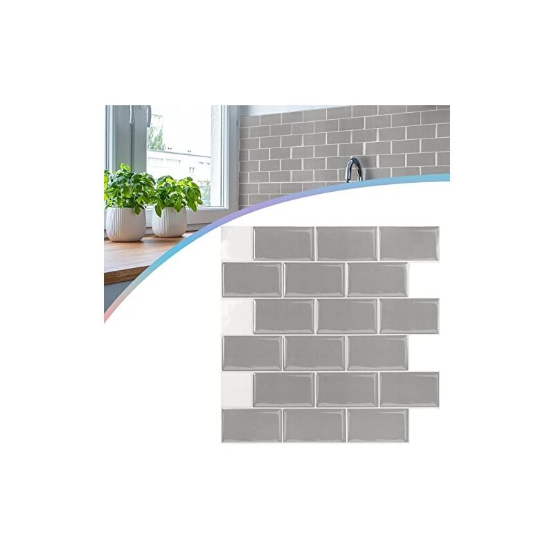 Pvc Autocollants Lot de 10 pour Carrelage 30 x 30 cm Stickers Carrelage pour cuisine, salle de bain (type f - gris) Naizy