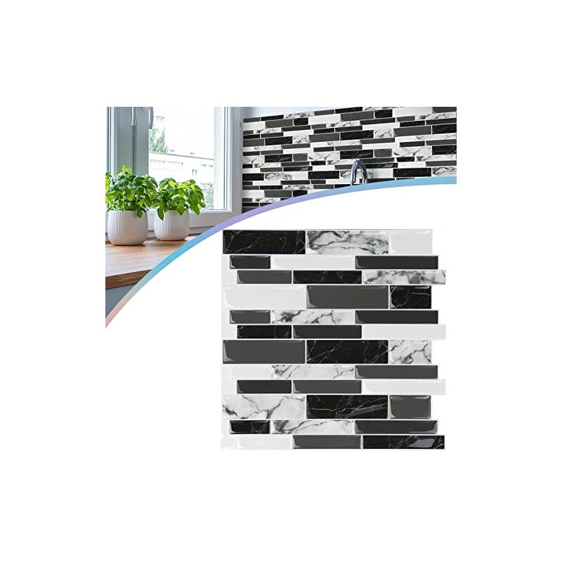 Pvc Autocollants Lot de 10 pour Carrelage 30 x 30 cm Stickers Carrelage pour cuisine, salle de bain (type a - noir marbre) Naizy