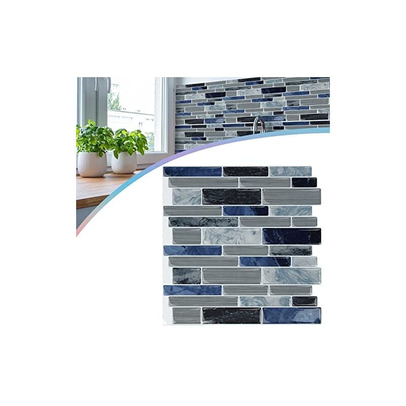 Pvc Autocollants Lot de 10 pour Carrelage 30 x 30 cm Stickers Carrelage pour cuisine, salle de bain (type b - bleu marbre) Naizy