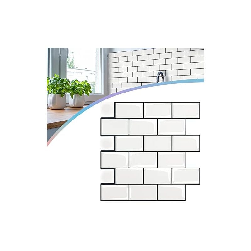 Pvc Autocollants Lot de 10 pour Carrelage 30 x 30 cm Stickers Carrelage pour cuisine, salle de bain (Type e - Blanc) Naizy