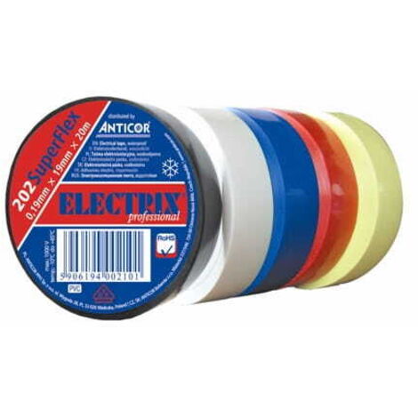 PVC-Isolierband 0,19 mm x 19 mm x 20 m Regenbogen Electrix 202 SuperFlex 5er-Pack
