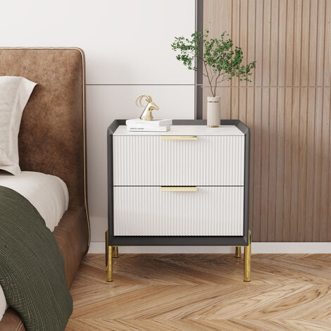 PVC Leather 2-drawer Nightstand White Slate Top