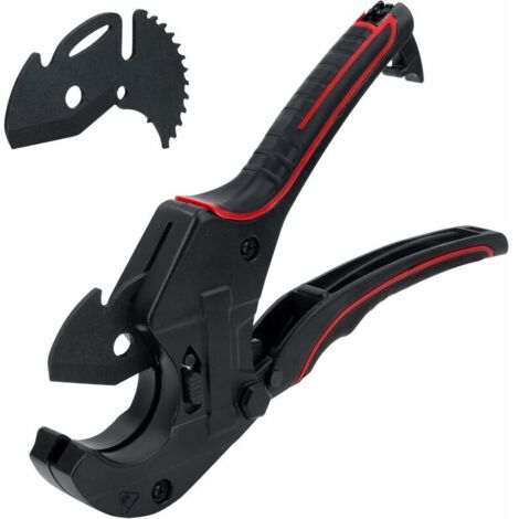 PVC Pipe Cutter Plastic Ratchet Cutting Tool with Replacement Blade, 42mm Pipe and Tube Cutter, Heavy Duty Plumber Tube Cutter for PVC CPVC PEX PE PPR Maintenance Workers