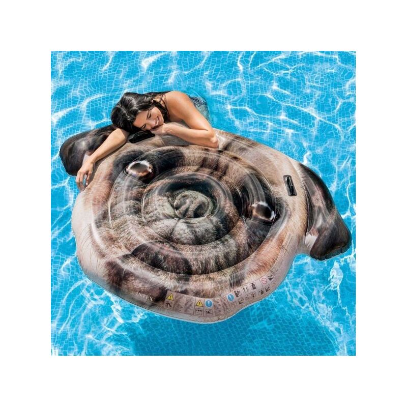 Colchoneta Hinchable Isla Pug Estampado Pvc Mar Piscina 173 X 130 Cm