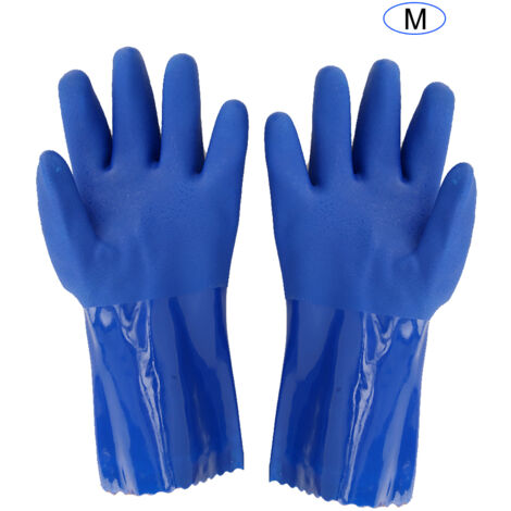 PVC-Sicherheitshandschuhe mit geraden Ärmeln, gefüttert mit gestrickter Baumwolle, chemikalienbeständig, rutschfest (Größe M)