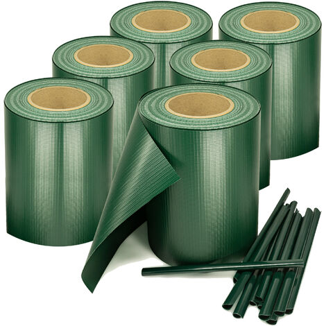 REXOO® PVC Sichtschutz Rolle Streifen Doppelstabmatten Zaun Folie Zaunblende inkl 450 g/m² 30 x Befestigungsclips Grün 19 cm x 35 m 
