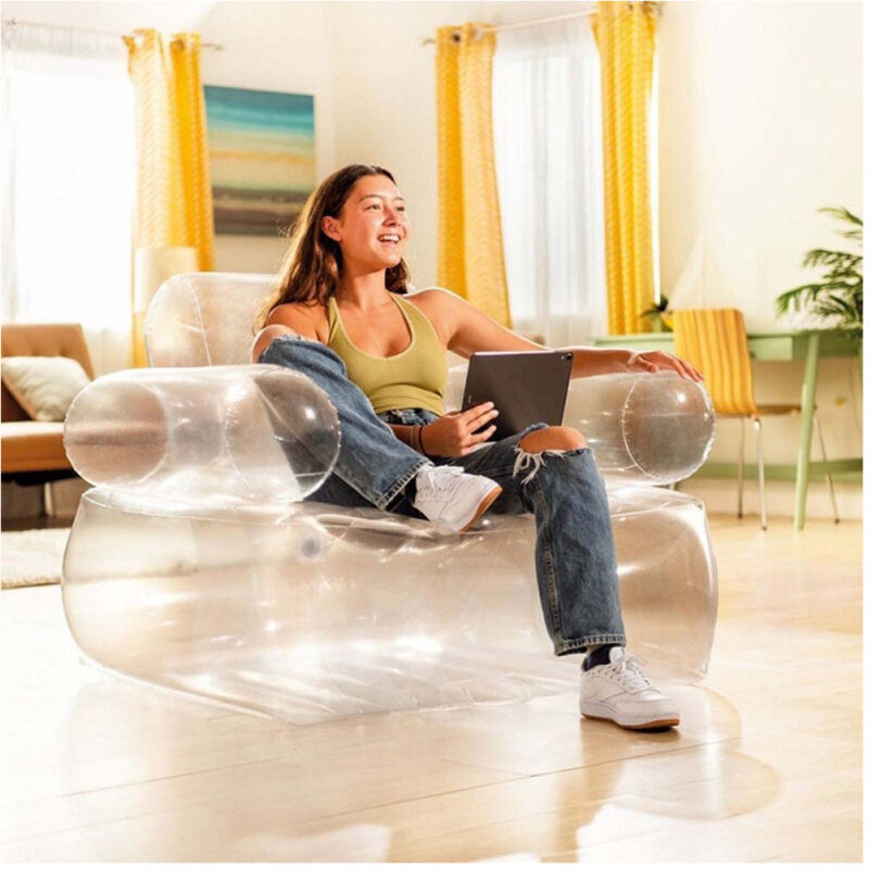 Trade Shop - Sillón Inflable De Pvc Transparente Con Respaldo 109X79X107Cm Casa De Relajación 66502 -