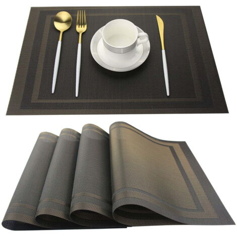 PVC-Tablettücher Rutschfest Waschbar Hitzebeständig Rechteck Vinyl Esstischset für Restaurant, Küchen- oder Esszimmer, 12x18 Zoll, Packung zu 4 (Schwarz)
