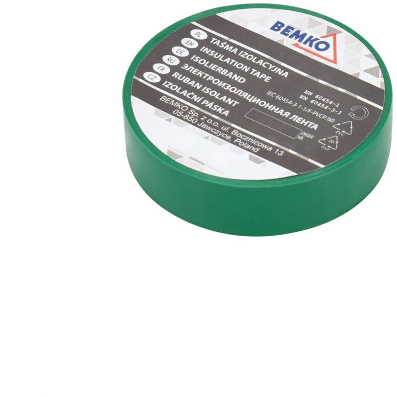 PVC Tapa aislante verde - 19mm x 20m - Espesor 0.13mm - Adhesivo eléctrico