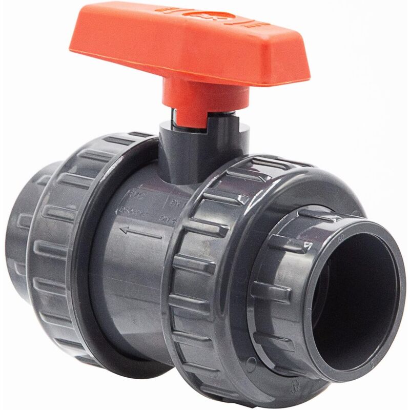 PVC-Vanne à bille 50mm 1 1/2 pouce I Type AK I pour manchons de collage et raccords I Vanne d'arrêt 2 voies I Raccord PVC I Robinet à bille pour