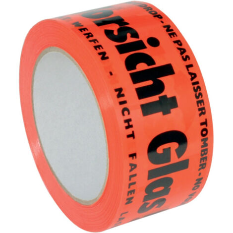PVC-Warnband 50mm x 66m Vorsicht Glas leuchtorange