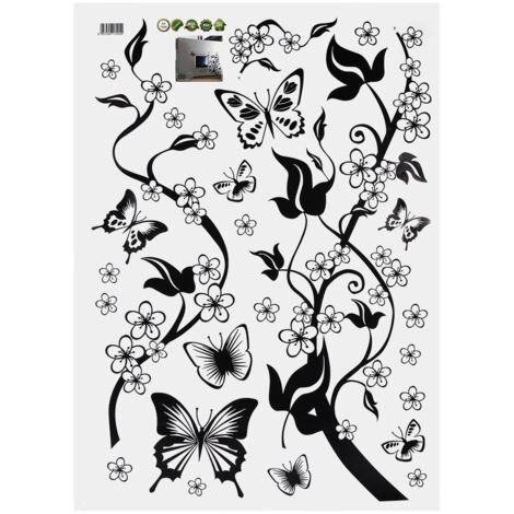 PVCStickers muraux -Papillon à fleurs noires -décoration du salon et de la chambre à coucher