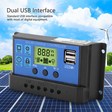 Régulateur De Charge Solaire PWM 30A - 12V/24V Avec Double USB Et LCD - Neuf, Kx-electronic