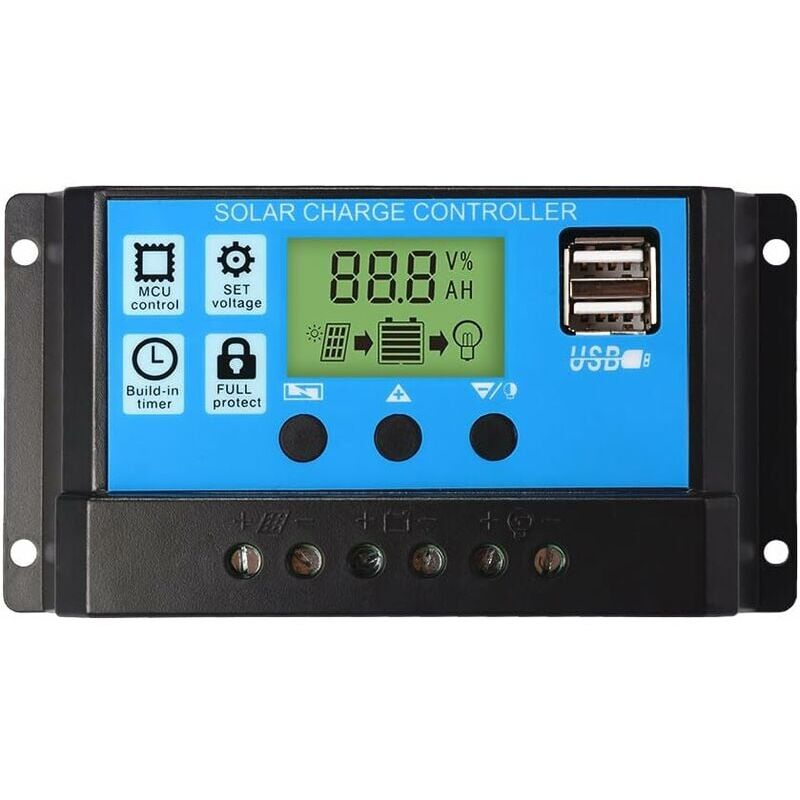 Sjqka - pwm Solar Panel Charge Controller, 12V/24V, 30A, lcd Display, Dual usb Port