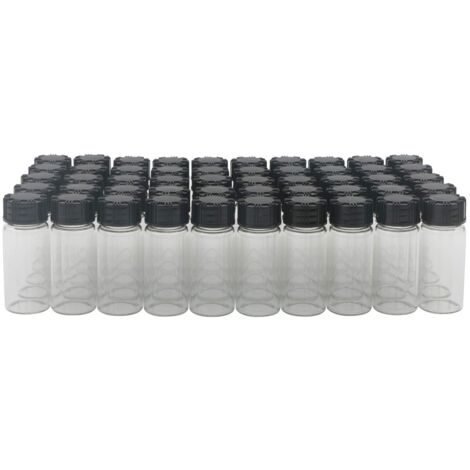 Pxyelec Confezione da 50, 10 ml di vetro trasparente, tappo a vite, flacone vuoto, campione nero, tappo in plastica
