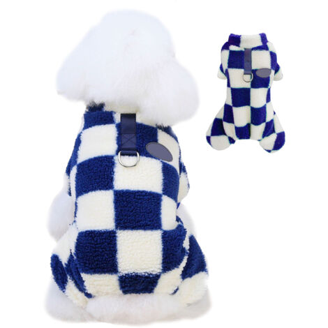 Pyjama pour chien, pull d'hiver pour petite chienne, avec anneau de laisse, vêtement chaud en polaire pour chiot (bleu)